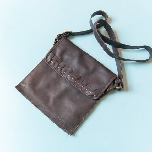 Anna Kaszer Handbags - VINTAGE Anna Kaszer Genuine Leather Brown Woven Square Crossbody Sling Bag